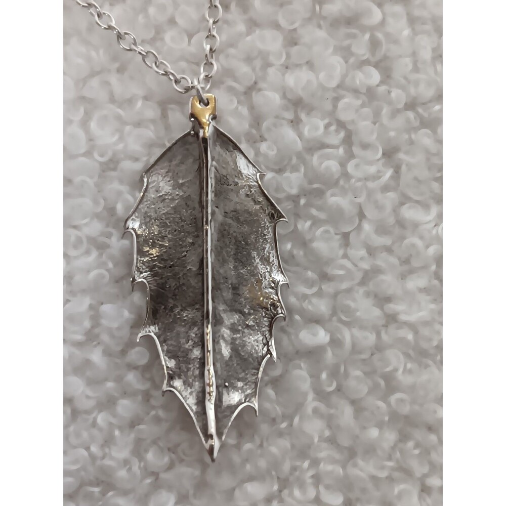 Vintage 925 Sterling Silver Real Holly Leaf Dipped Pendant Necklace 20 in/4.88g - Picture 9 of 9